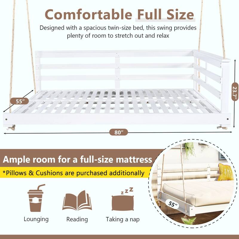 Country Patio Wooden Twin Size Swing Daybed Porch Swing Frame