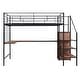 preview thumbnail 6 of 7, Full Size Metal Loft Bed with Desk and Metal Grid, Stylish Metal Frame Bed with Lateral Storage Ladder and Wardrobe Black