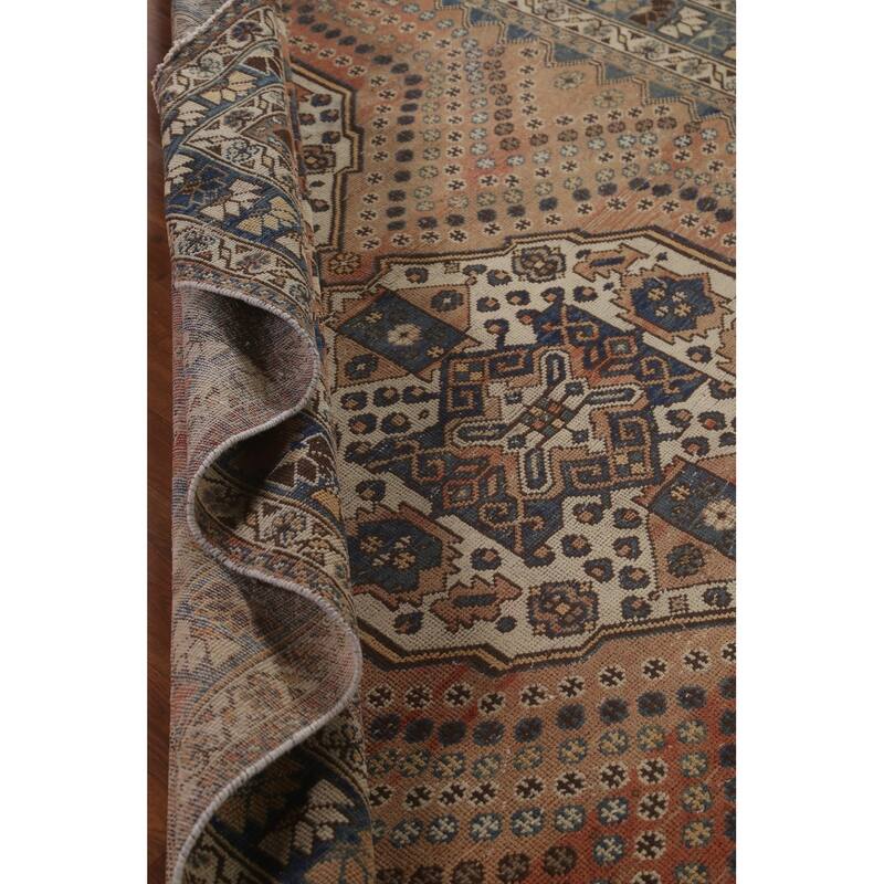 Traditional Bakhtiari Persian Vintage Rug Handmade Orange Wool Carpet - 6'10"x 9'11"