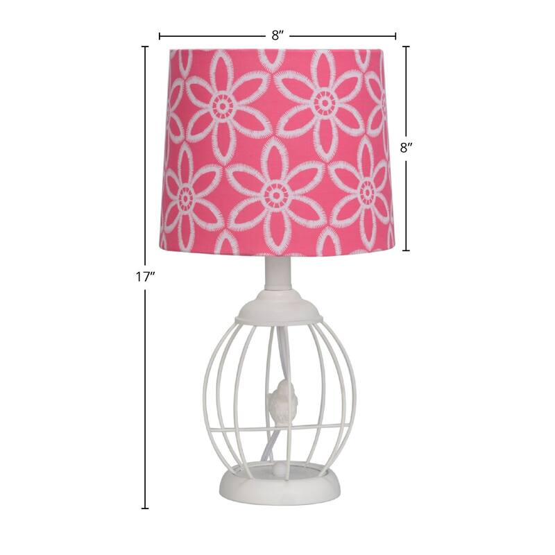 Birdcage 17" Metal Table Lamp with Linen Shade, White
