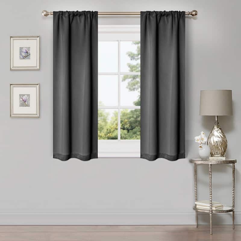 Superior Modern Solid Washable Room Darkening Curtains, Set of 2 Panels - 4PC- 26" x 63" - Grey
