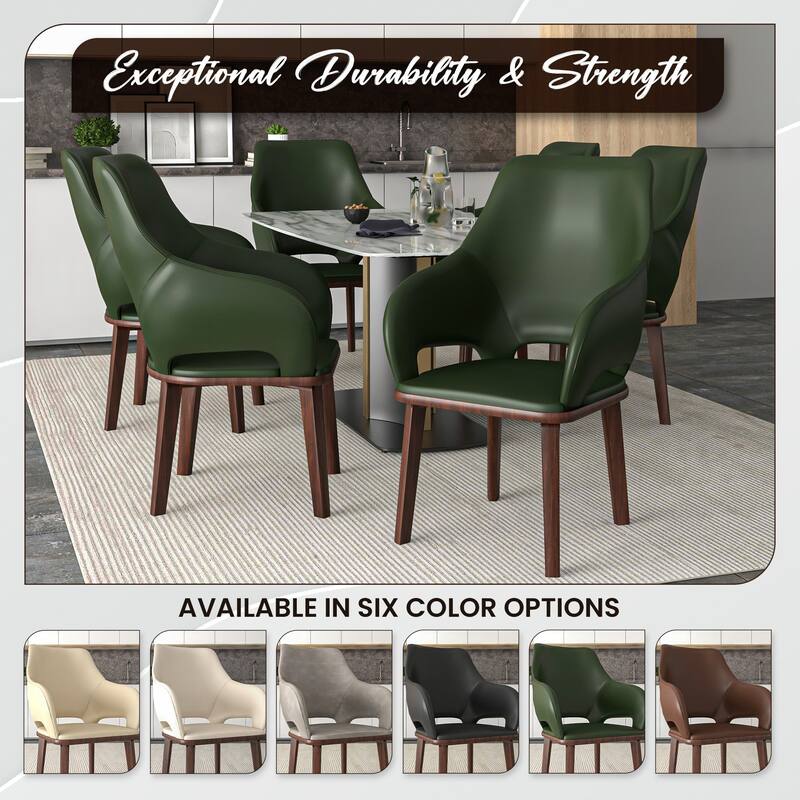 LeisureMod Vivara Leather Upholstered Dining Chair with Padded Seat - Mid-Century Arm Chair for Home Office Bar & Kitchen