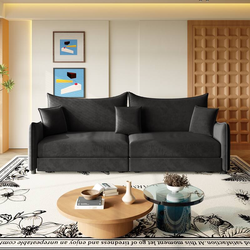 Convertible Sleeper Sofa Bed, Modern Velvet Loveseat Pull-Out Couch Bed, Oversized Love Seat Lounge Sofa with 3 Pillows