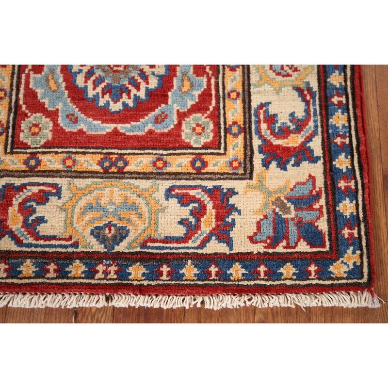 Red Kazak Runner Rug Hand-Knotted Hallway Wool Carpet - 2'1" x 6'1"