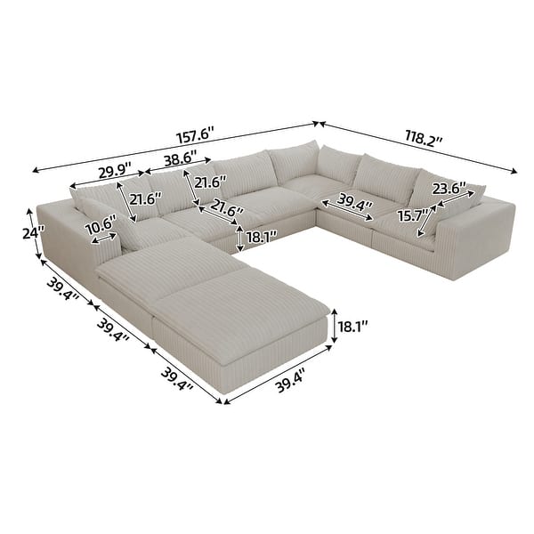 dimension image slide 9 of 20, Modular Sectional Sofa Corduroy Upholstered Sleeper Sofa Convertible Cloud Accent Couch Deep Seat Chaise Lounge, DIY Combination