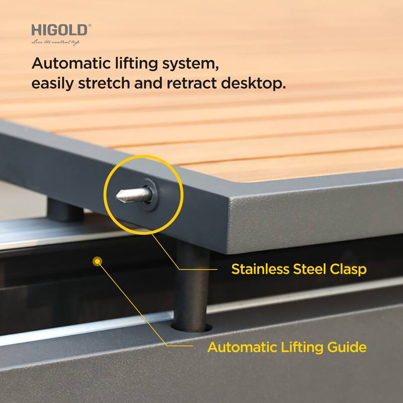 HIGOLD - Heck Extendable Teak Aluminum Outdoor Patio Dining Set