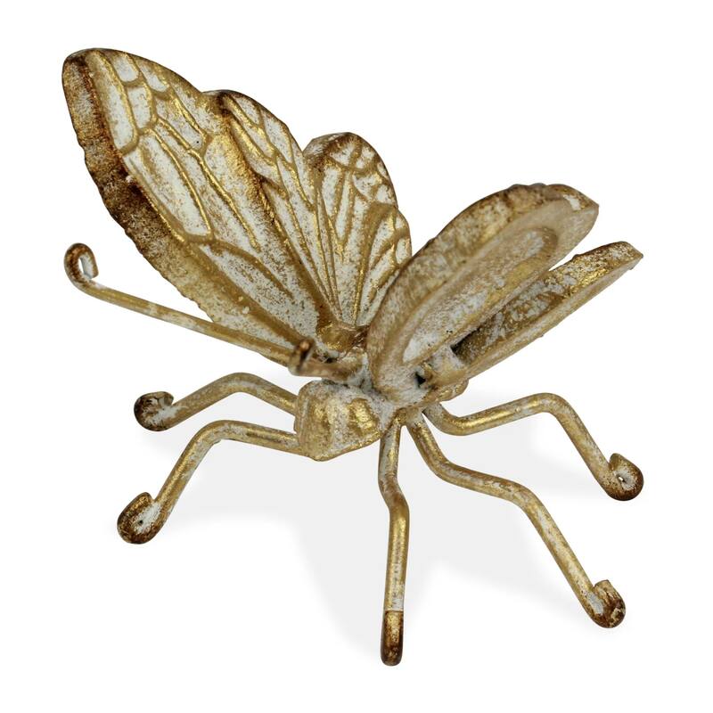 Handcrafted Cast Iron Butterfly Statue - 4.25" - Gold- Tone Finish