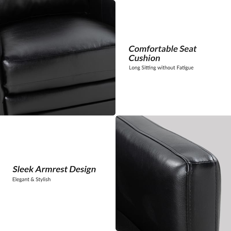 Terrance Transitional Swivel Faux Leather Barrel Accent Chair with Metal Base
