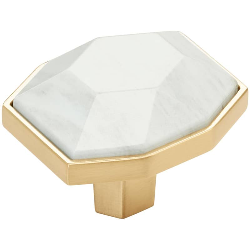 Amerock BP36638 Carrione 1-3/8" Geometric Cabinet Knob - Marble White / Champagne Bronze
