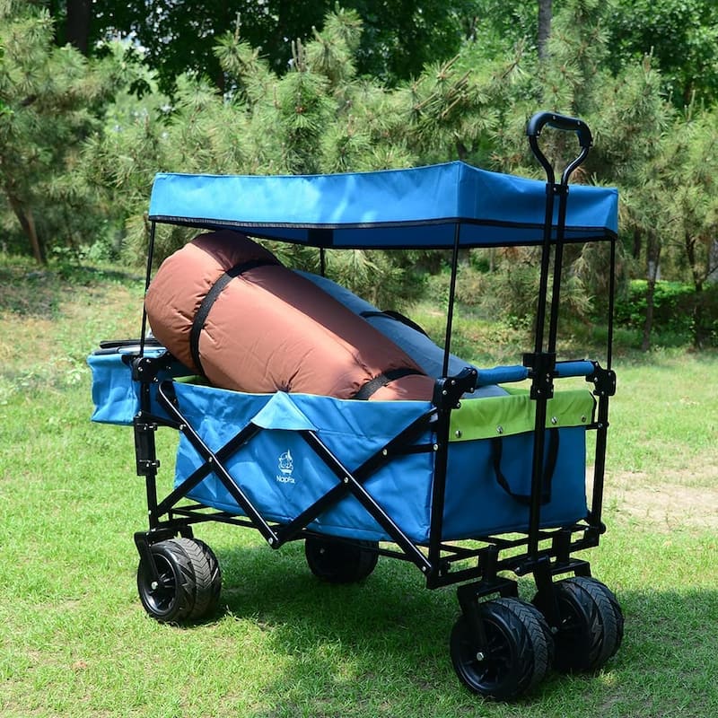 Deluxe 142L Collapsible Wagon with Removable Canopy & Cooler Bag - All-Terrain Wheels with Brake