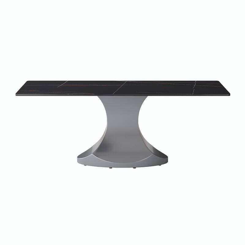 Rectangular Dining Table, Faux Marble Kitchen Dining Table with Grey Pedestal.