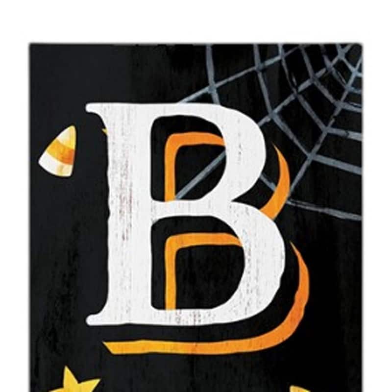 HomeRoots 72" Black White And Orange Halloween Ghost Solid Wood Porch Sign