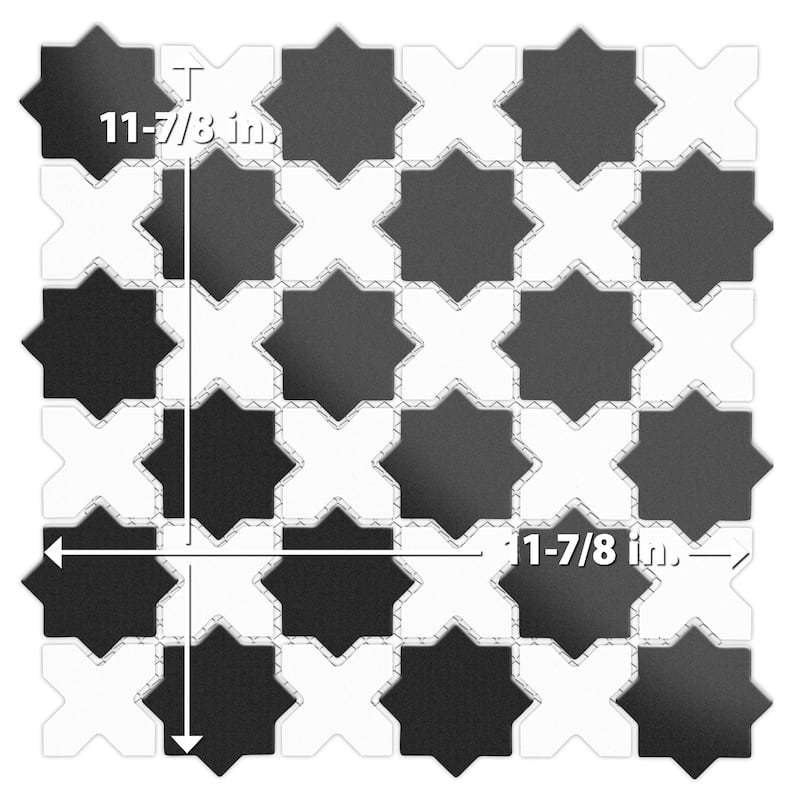 Merola Tile Metro 2" Star Matte Black with Matte White Cross 11-7/8" x 11-7/8" Porcelain Floor and Wall Tile