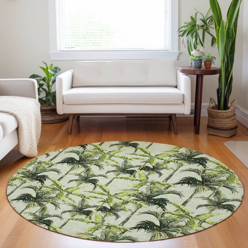 Premium Washable Super Soft Tropical Palm Tree Mayfield Rug - Green - 8' x 8' - Round