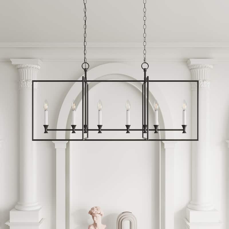 Farmhouse Black 6-Light Metal Frame Chandelier for Kitchen Island - Black