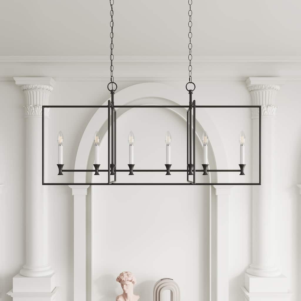 Farmhouse Black 6-Light Metal Frame Chandelier for Kitchen Island