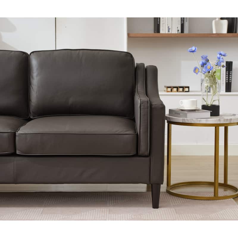 94.5" Genuine Leather L-Shaped Sectional Sofa with Left Chaise Lounge and Modern Design