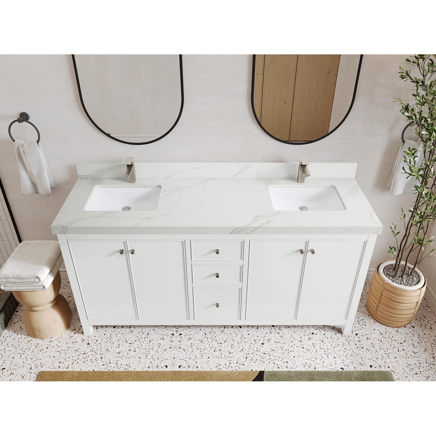 Willow Collections 72 in. W x 22 in. D Chicago Double Bowl Sink Bathroom Vanity with Countertop
