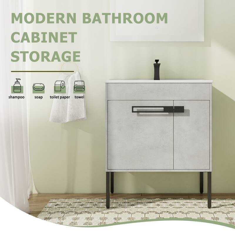 30" FreeStanding Bathroom Vanity with Sink, Floor Stand Bathroom Vanity with Soft Close Door and Adjustable shelf