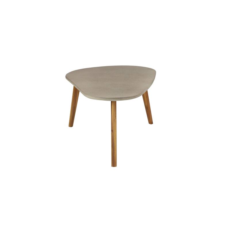 Polyresin Concrete Inspired Oval Outdoor Accent Table with Brown Tapered Wood Legs - Gray - Roche River Decor