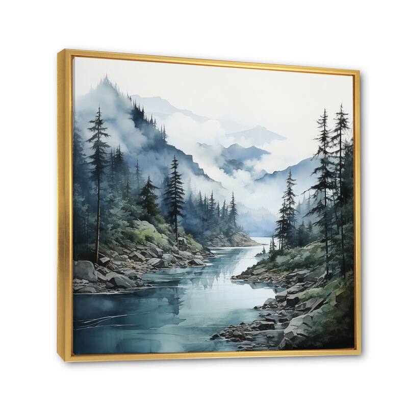 Designart "Grey Blue Minimalism Forest Reflections II" Minimalism Framed Wall Decor