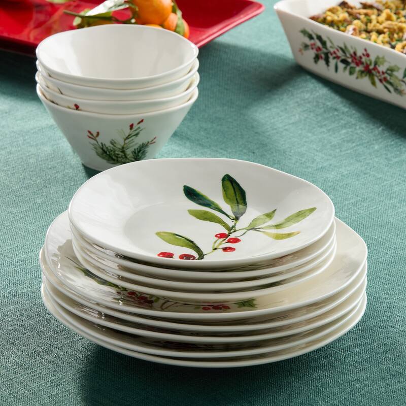 Certifed International Holly And Vines Set of 4 Dessert/Salad Plates 9" Assorted Designs - 9 L x 9 W x 1.25 H