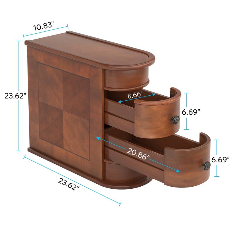 2 Drawer Narrow Side Table, Wood End Table