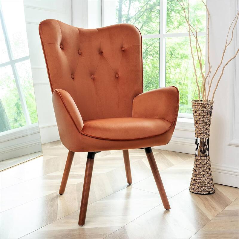 Kreedence 26.38" W Microfiber Accent Chair with Wing Back Design - Red Orange