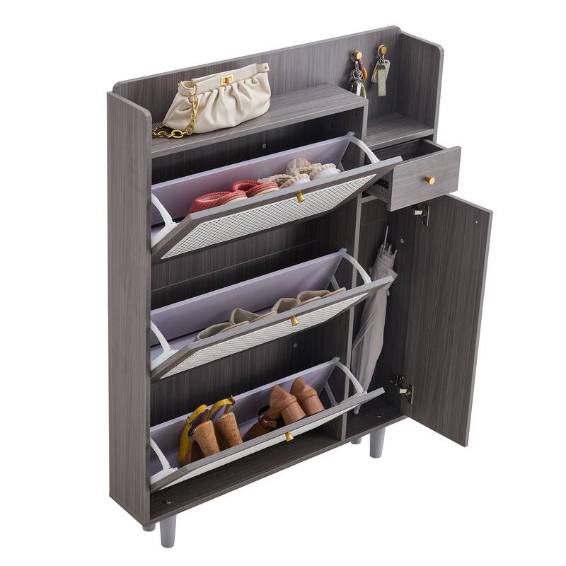 Minimalist MDF Shoe Cabinet with Japanese Rattan Design for Hallways or Living Room Storage Solutions