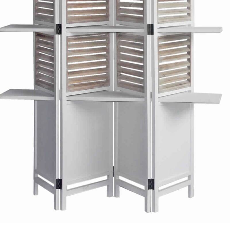 Contemporary 4 Panel Wooden Screen with Art Styled Shutter Design, White
