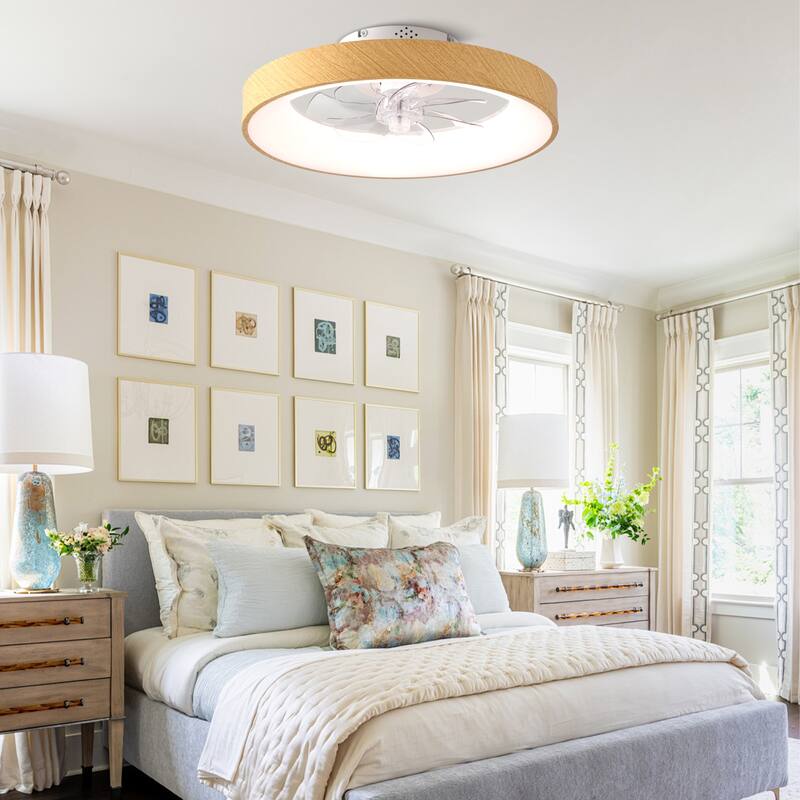 Bella Depot 20" Modern Wood-Look Flush Mount Ceiling Fan with Light and Remote Dimmable RGB Light