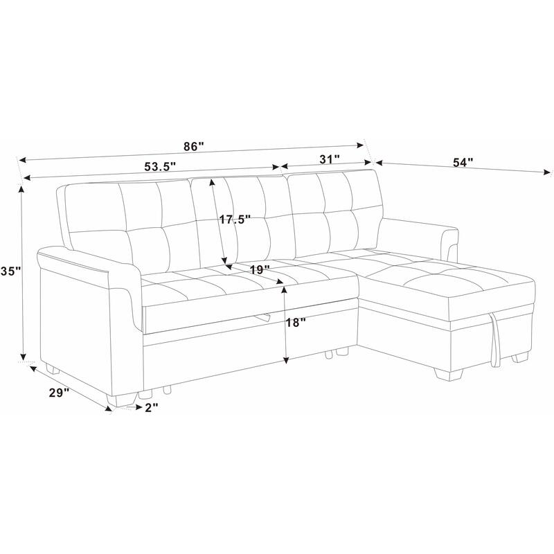 86'' Gray Polyester Pull-Out Sofa Bed, Reversible L/R