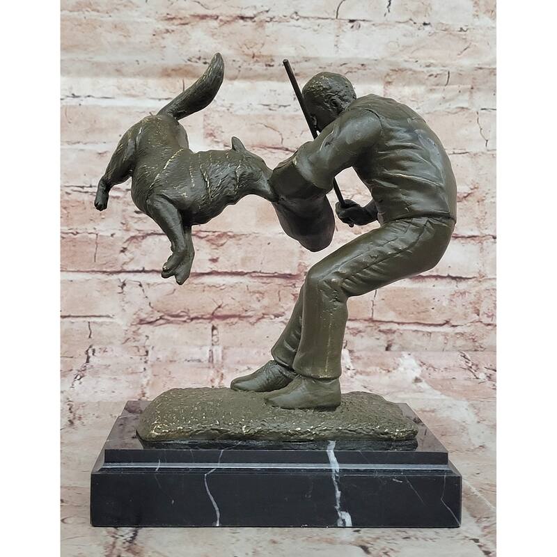 Dog Trainer With Police Dog Bronze Sculpture - Dynamic Canine Training Art