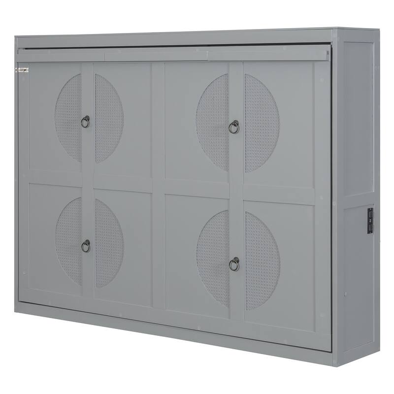 Full Murphy Bed with Foldable Cabinet and Rattan Surface Simple Elegance