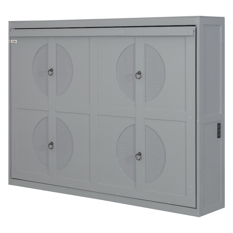 Space-Saving Full Size Wall Bed with Flexible Slats, Gray