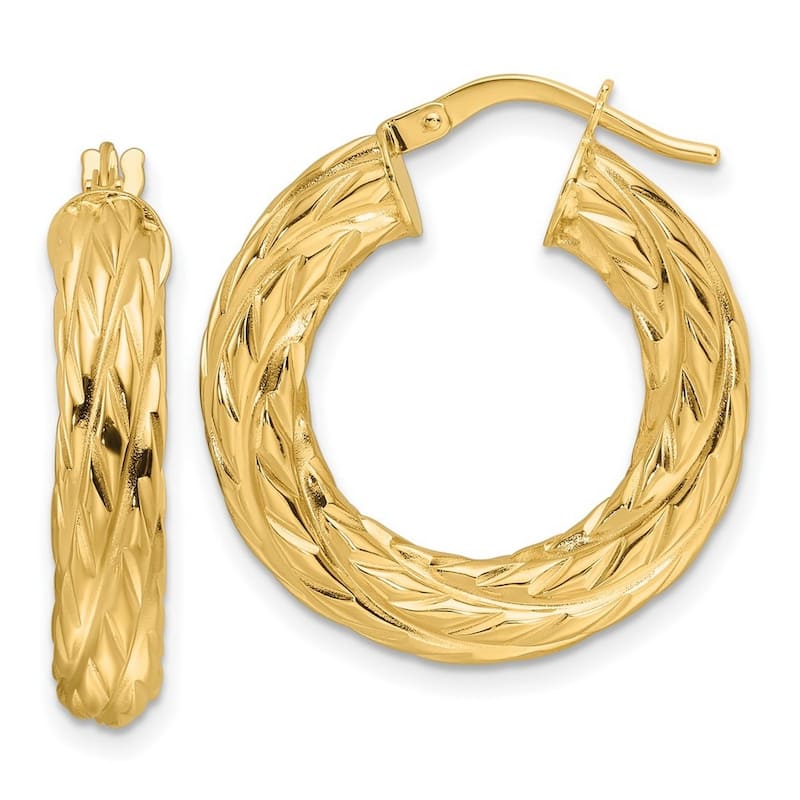 Curata 10k Yellow Gold 24x4.75mm Diamond-cut Twist Round Hoop Earrings