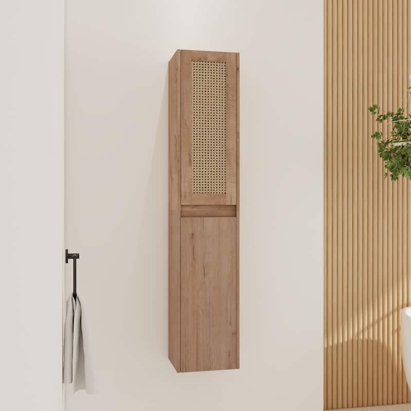 12" Bathroom Side Cabinet,Soft Close Doors,Float Mounting Design - Imitative Oak