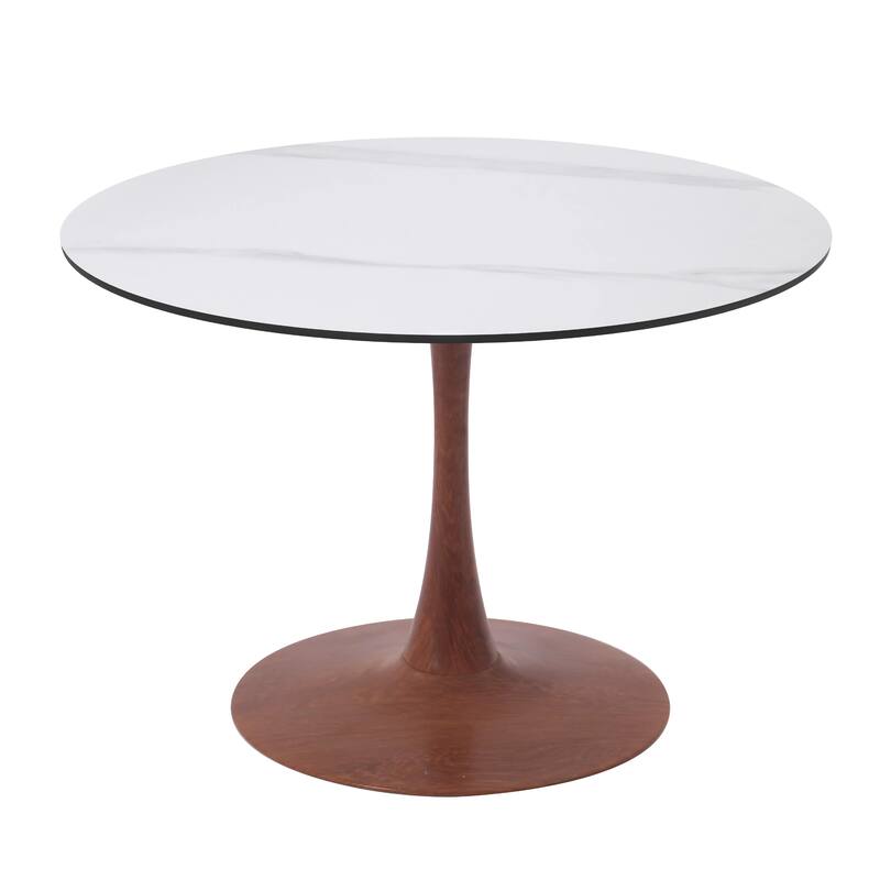 Bristol 31" Round Dining Table with Sintered Stone Top and Cherry Steel Pedestal Base for Modern Kitchen and Dining Room - White