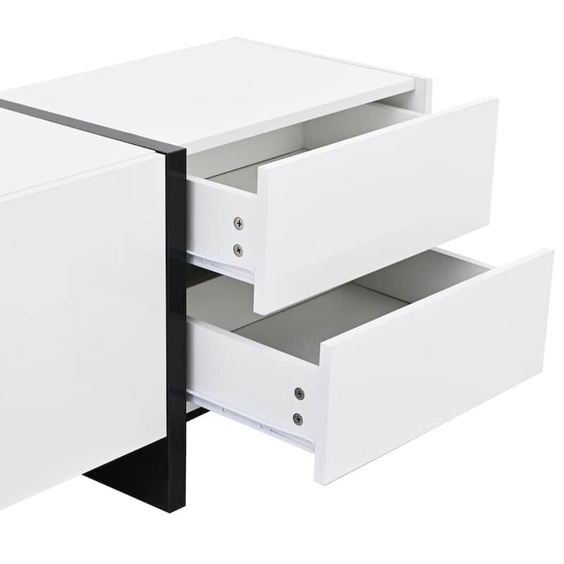 74.8" TV Stand with High Gloss UV Surface, 2 Small Drawers and 3 Big Cabinets for TVs Up to 80"