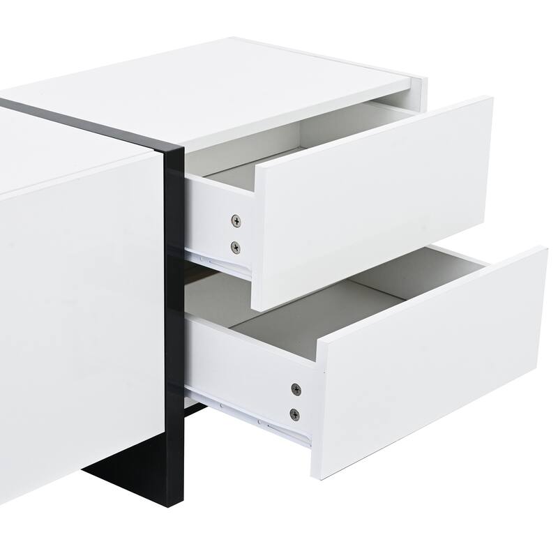 75 White & Black TV Stand with Large Storage & Sleek Contemporary Design.