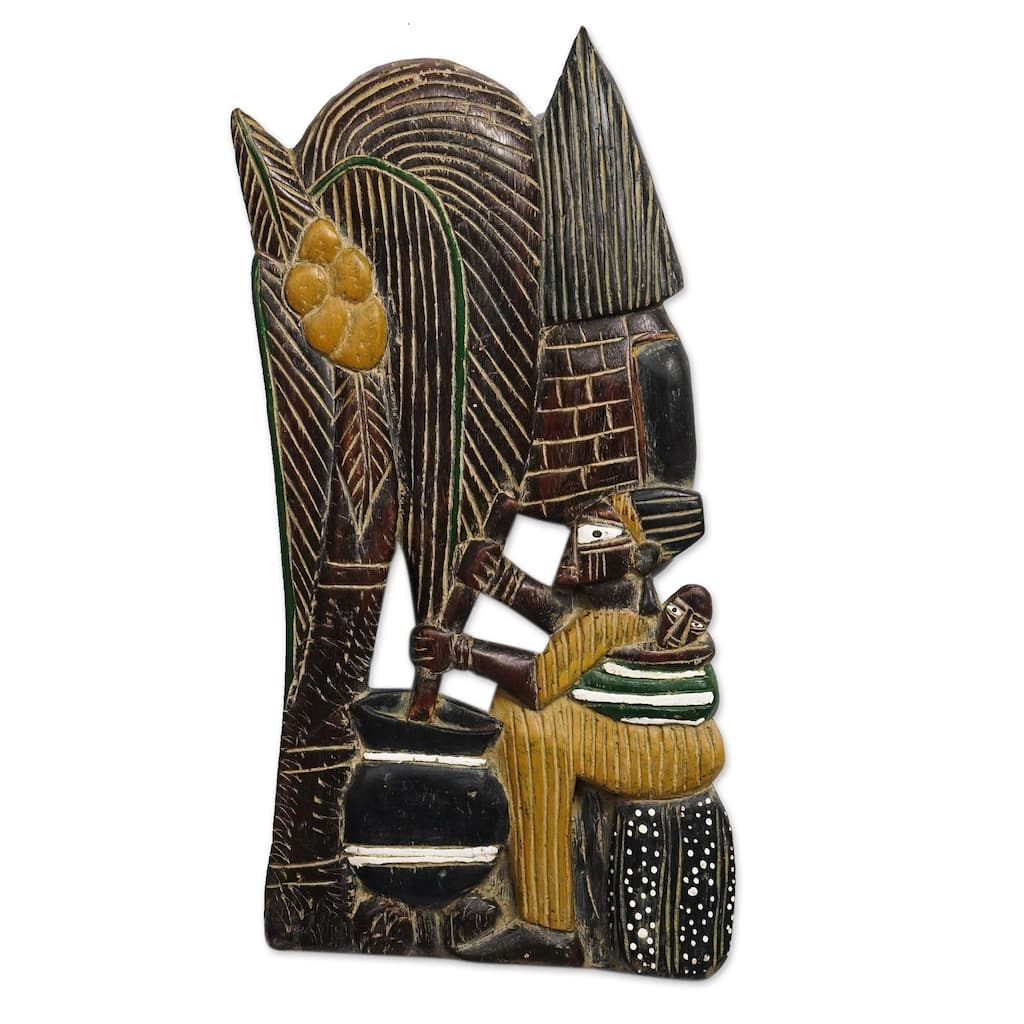 Novica Handmade Preparing Food Wood Relief Panel