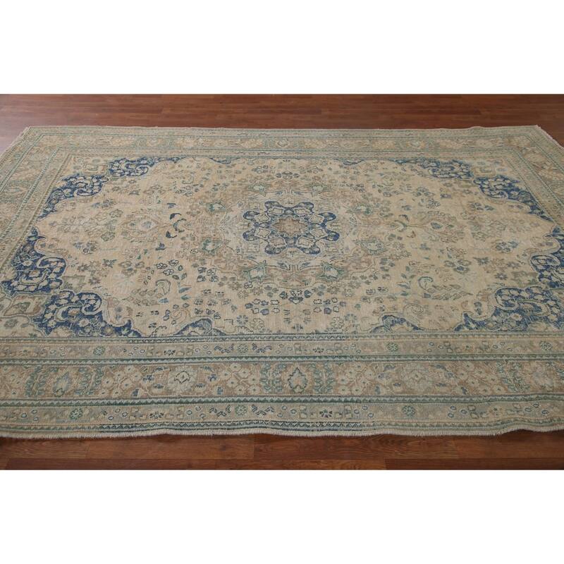 Antique Traditional Distressed Tabriz Persian Rug Handmade Wool Carpet - 6'3" x 9'9"