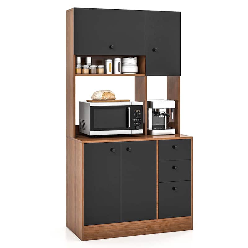 Costway 71'' Tall Kitchen Pantry Buffet Hutch Freestanding Storage - Walnut