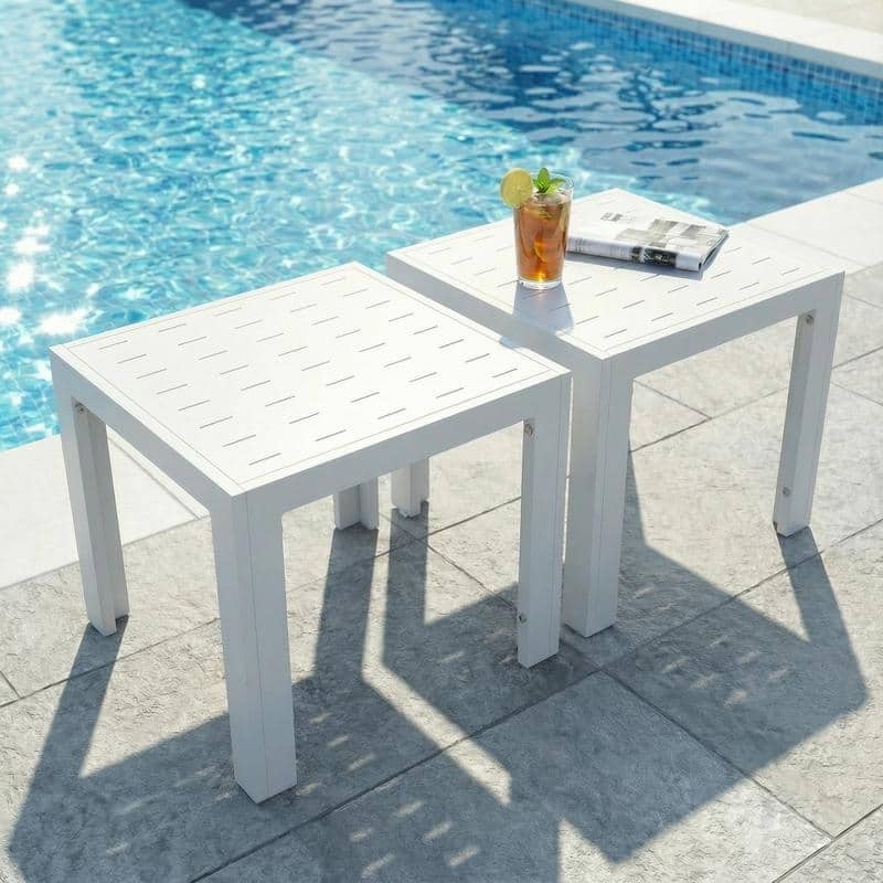 Aluminum Outdoor Coffee Table 23.6" L x 23.6" W x 17.7" H Modern Patio Table for Poolside or Garden