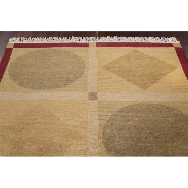 Vegetable Dye Geometric Oriental Nepalese Wool Area Rug Hand-knotted - 6'2" x 9'5"
