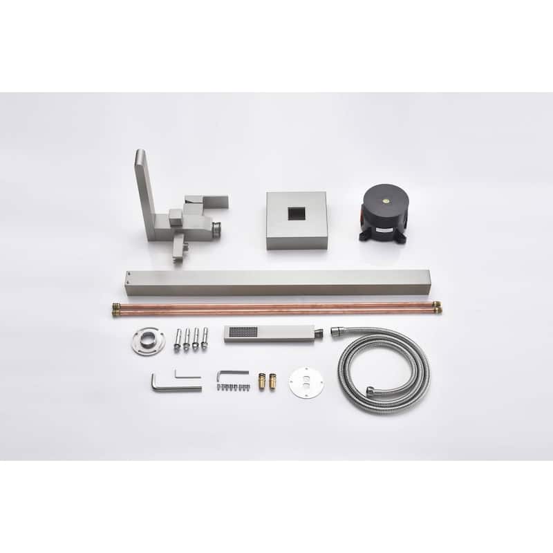 Waterfall brushed nickel Freestanding pressure Balance Single Handle Bathtub Faucet with Handheld Sprayer - 9'6" x 13'6"