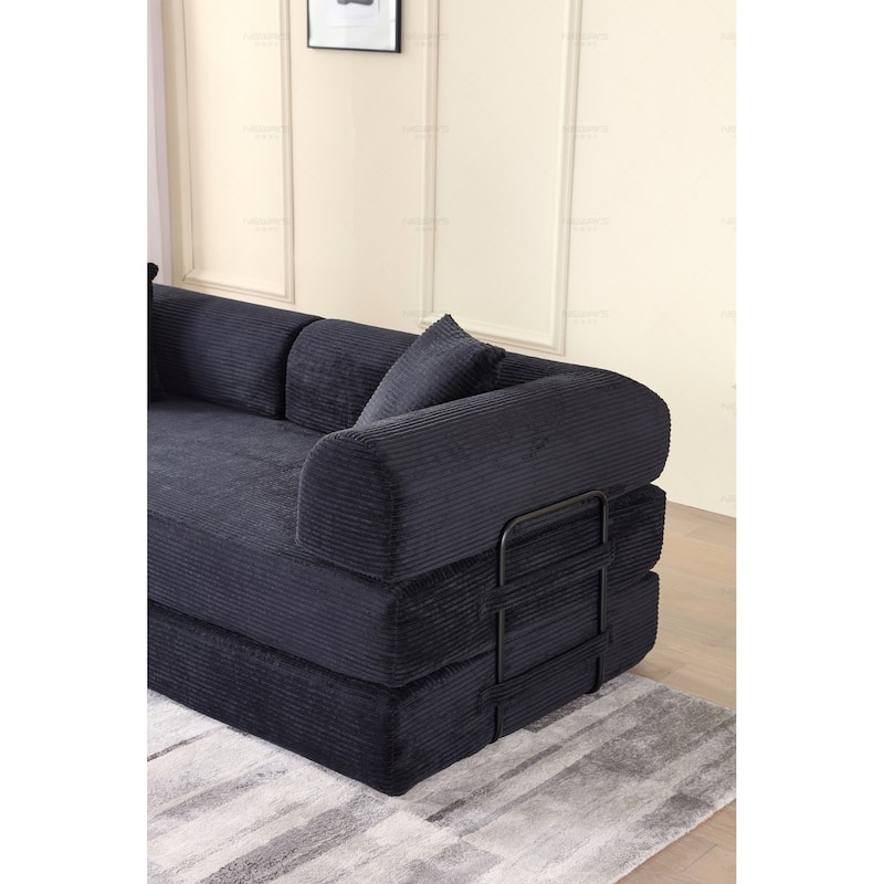 Convertible Sleeper Sofa, Floor Sofa with Cylindrical Pillow, Folding Mattress Couch Sofa Bed with Fixed-Shape Frame