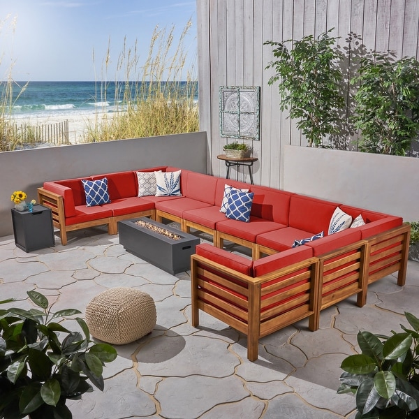 Malawi Outdoor 12-Piece U-Shaped Acacia Wood Sectional Sofa Set