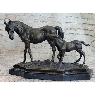Mare Foal Mother Horse Two Horses Statue Sculpture Equestrian Decor