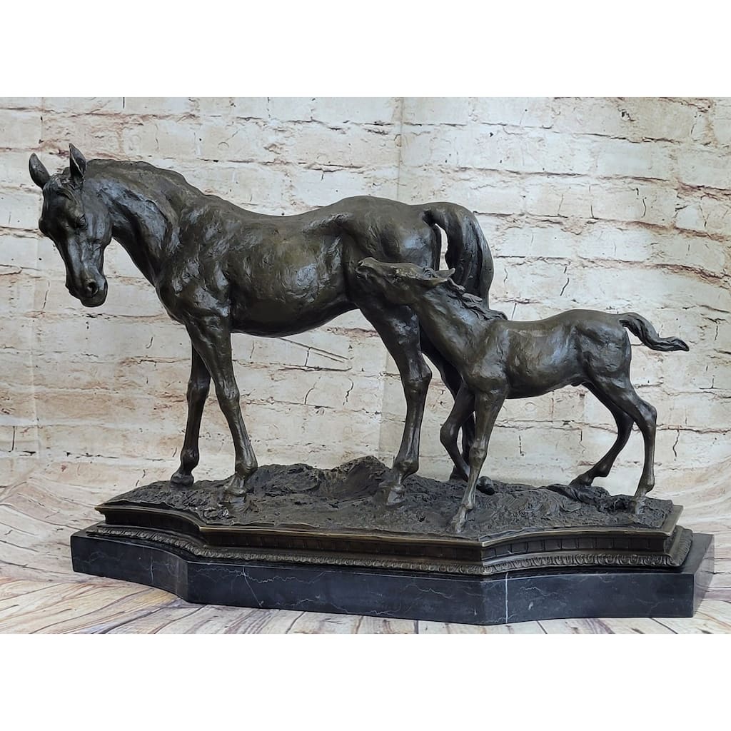 Mare Foal Mother Horse Two Horses Statue Sculpture Equestrian Decor